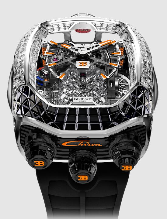 Review Jacob & Co BUGATTI CHIRON TOURBILLON BAGUETTE BLACK AND ORANGE SAPPHIRES BU800.30.AA.UA.A Replica watch